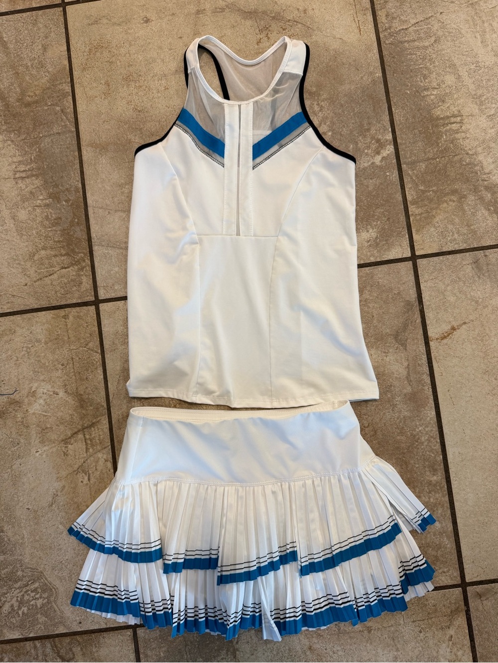 Lucky in Love White Tennis Skirt Set with Blue Trim